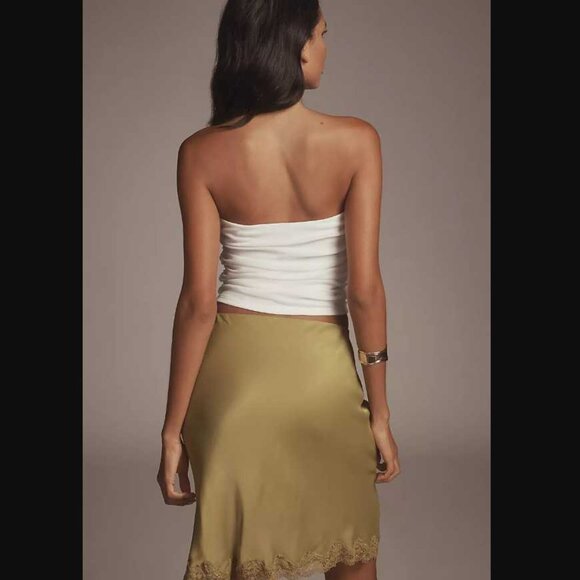 New M Anthropologie The Tilda knee-length slip skirt: Scallop lace edition Moss - Picture 3 of 10